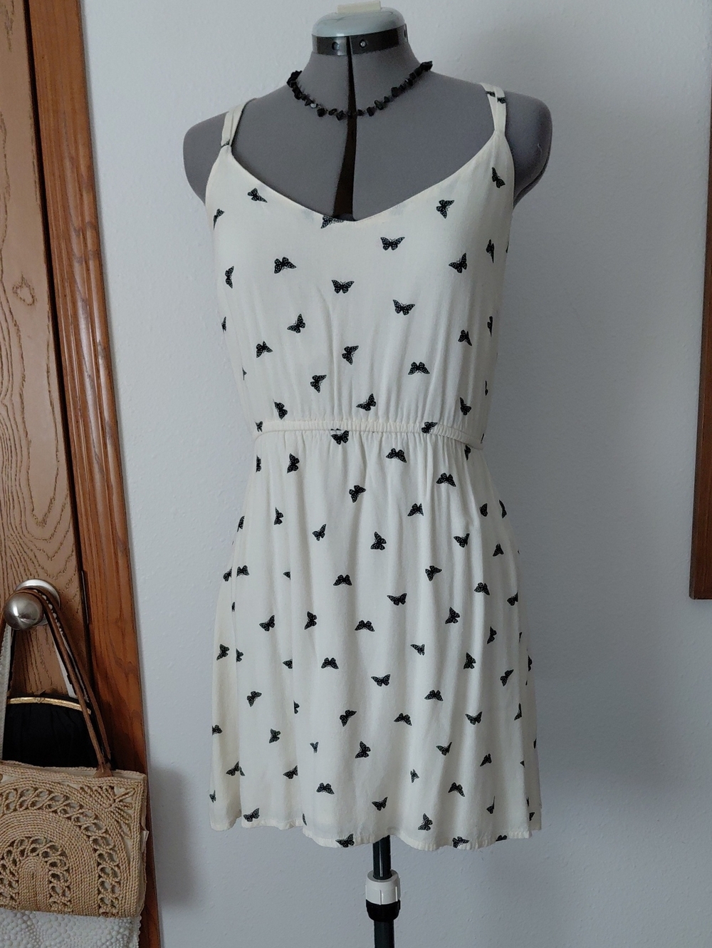 O'Neill Cream Mini Dress with Black Butterfly Print